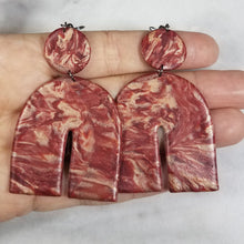 Load image into Gallery viewer, Rose Gold/Copper/Burgundy Arch Dangle Handmade Earrings