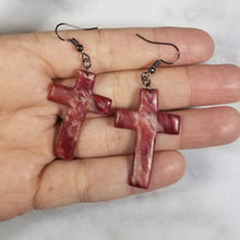 Load image into Gallery viewer, Rose Gold/Copper/Burgundy Cross Dangle Handmade Earrings