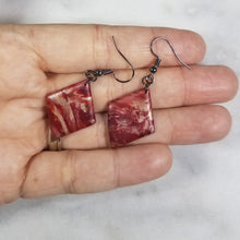 Load image into Gallery viewer, Rose Gold/Copper/Burgundy Diamond Dangle Handmade Earrings