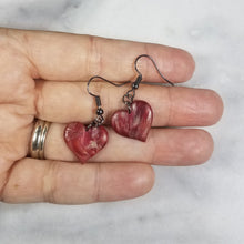 Load image into Gallery viewer, Rose Gold/Copper/Burgundy Heart Dangle Handmade Earrings