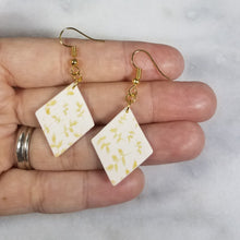 Load image into Gallery viewer, White Diamond Gold Leaf Dangle Handmade Earrings