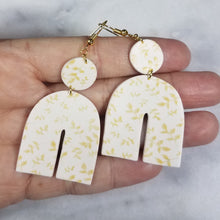 Load image into Gallery viewer, L White Arch Gold Leaf Dangle Handmade Earrings