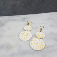 Load image into Gallery viewer, L White Double Circle Gold Leaf Dangle Handmade Earrings