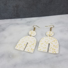 Load image into Gallery viewer, L White Arch Gold Leaf Dangle Handmade Earrings
