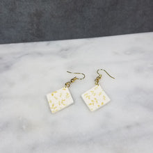 Load image into Gallery viewer, White Diamond Gold Leaf Dangle Handmade Earrings