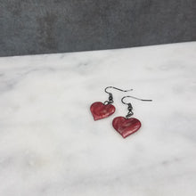 Load image into Gallery viewer, Rose Gold/Copper/Burgundy Heart Dangle Handmade Earrings