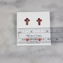 Load image into Gallery viewer, Rose Gold/Copper/Burgundy Cross Stud Earrings