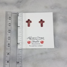 Load image into Gallery viewer, Rose Gold/Copper/Burgundy Cross Stud Earrings