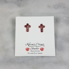 Load image into Gallery viewer, Rose Gold/Copper/Burgundy Cross Stud Earrings