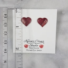 Load image into Gallery viewer, Rose Gold/Copper/Burgundy Heart Stud Earrings