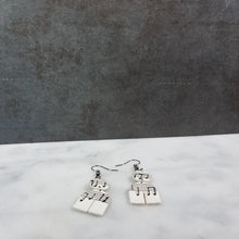 Load image into Gallery viewer, White Arch Shaped Music Notes Dangle Handmade Earrings