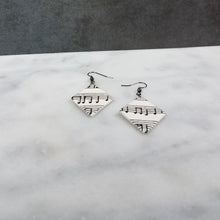 Load image into Gallery viewer, White Diamond Shaped Music Notes Dangle Handmade Earrings