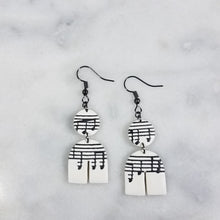Load image into Gallery viewer, White Arch Shaped Music Notes Dangle Handmade Earrings