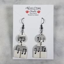 Load image into Gallery viewer, White Arch Shaped Music Notes Dangle Handmade Earrings