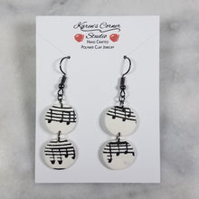 Load image into Gallery viewer, White Double Circle Shaped Music Notes Dangle Handmade Earrings