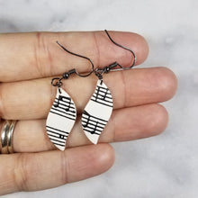 Load image into Gallery viewer, White Leaf Shaped Music Notes Dangle Handmade Earrings