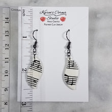 Load image into Gallery viewer, White Leaf Shaped Music Notes Dangle Handmade Earrings