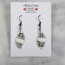 Load image into Gallery viewer, White Leaf Shaped Music Notes Dangle Handmade Earrings