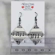 Load image into Gallery viewer, White Diamond Shaped Music Notes Dangle Handmade Earrings