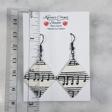 Load image into Gallery viewer, White Diamond Shaped Music Notes Dangle Handmade Earrings