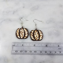 Load image into Gallery viewer, Tall Brown Pumpkin with Brown and Ivory Leopard Print Dangle Handmade Earrings
