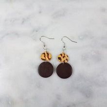 Load image into Gallery viewer, S Pumpkin and M Circle with Brown and Peach Leopard Print Dangle Handmade Earrings