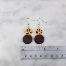 Load image into Gallery viewer, S Pumpkin and M Circle with Brown and Peach Leopard Print Dangle Handmade Earrings