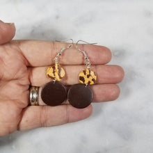 Load image into Gallery viewer, S Pumpkin and M Circle with Brown and Peach Leopard Print Dangle Handmade Earrings