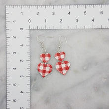 Load image into Gallery viewer, Heart Pendant Necklace Set with S and L Double Heart-Shaped Red and White Buffalo Plaid Pattern Handmade Dangle Handmade Earrings

