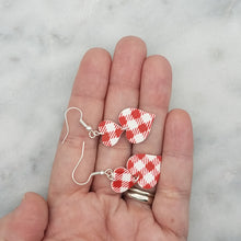Load image into Gallery viewer, Heart Pendant Necklace Set with S and L Double Heart-Shaped Red and White Buffalo Plaid Pattern Handmade Dangle Handmade Earrings
