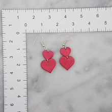 Load image into Gallery viewer, L and S Double Heart-Shaped Shiny Red Handmade Dangle Handmade Earrings
