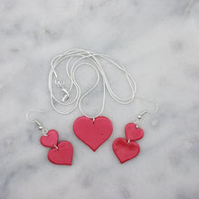 Load image into Gallery viewer, Shiny Red Heart Pendant Necklace Set with S and L Double Heart-Shaped Handmade Dangle Handmade Earrings
