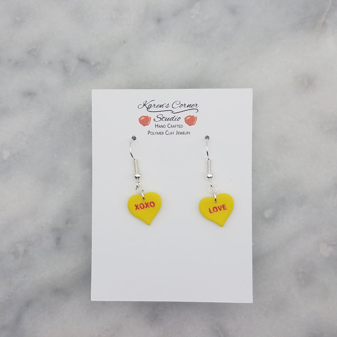 Yellow Heart Conversation Words Valentine Handmade Dangle Handmade Earrings
