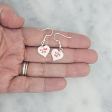 Load image into Gallery viewer, White Heart Conversation Words Valentine Handmade Dangle Handmade Earrings
