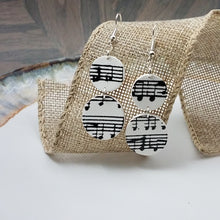Load image into Gallery viewer, M and L Double Circle Shaped White Music Notes Dangle Handmade Earrings