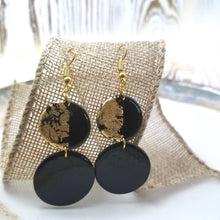 Load image into Gallery viewer, Double Circle Shaped Half Black Half Gold Handmade Dangle Handmade Earrings