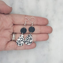 Load image into Gallery viewer, Black and White Leopard Print S Circle and Teardrop Shaped Dangle Handmade Earrings
