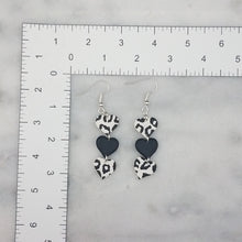 Load image into Gallery viewer, Black and White with Solid Black Leopard Print S Triple Heart Shaped Dangle Handmade Earrings
