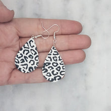 Load image into Gallery viewer, Black and White Leopard Print Teardrop Shaped Dangle Handmade Earrings
