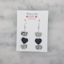 Load image into Gallery viewer, White With Black Heart Triple S Heart Shaped Music Notes Dangle Handmade Earrings