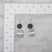 Load image into Gallery viewer, Solid Black Circle with White Arch Shaped Music Notes Dangle Handmade Earrings