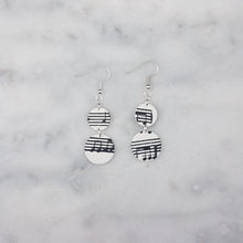 Load image into Gallery viewer, S and M Double Circle Shaped White Music Notes Dangle Handmade Earrings