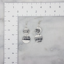 Load image into Gallery viewer, S and M Double Circle Shaped White Music Notes Dangle Handmade Earrings