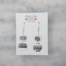 Load image into Gallery viewer, S and M Double Circle Shaped White Music Notes Dangle Handmade Earrings