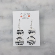 Load image into Gallery viewer, M and L Double Circle Shaped White Music Notes Dangle Handmade Earrings