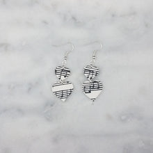 Load image into Gallery viewer, White Double Heart Shaped Music Notes Dangle Handmade Earrings