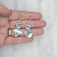 Load image into Gallery viewer, White Double Heart Shaped Music Notes Dangle Handmade Earrings
