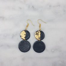 Load image into Gallery viewer, Double Circle Shaped Half Black Half Gold Handmade Dangle Handmade Earrings