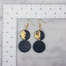 Load image into Gallery viewer, Double Circle Shaped Half Black Half Gold Handmade Dangle Handmade Earrings