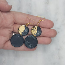 Load image into Gallery viewer, Double Circle Shaped Half Black Half Gold Handmade Dangle Handmade Earrings